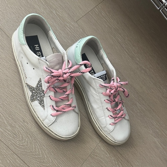 Golden Goose White Sneakers with Pink Laces and Silver Star - Picture 1 of 2